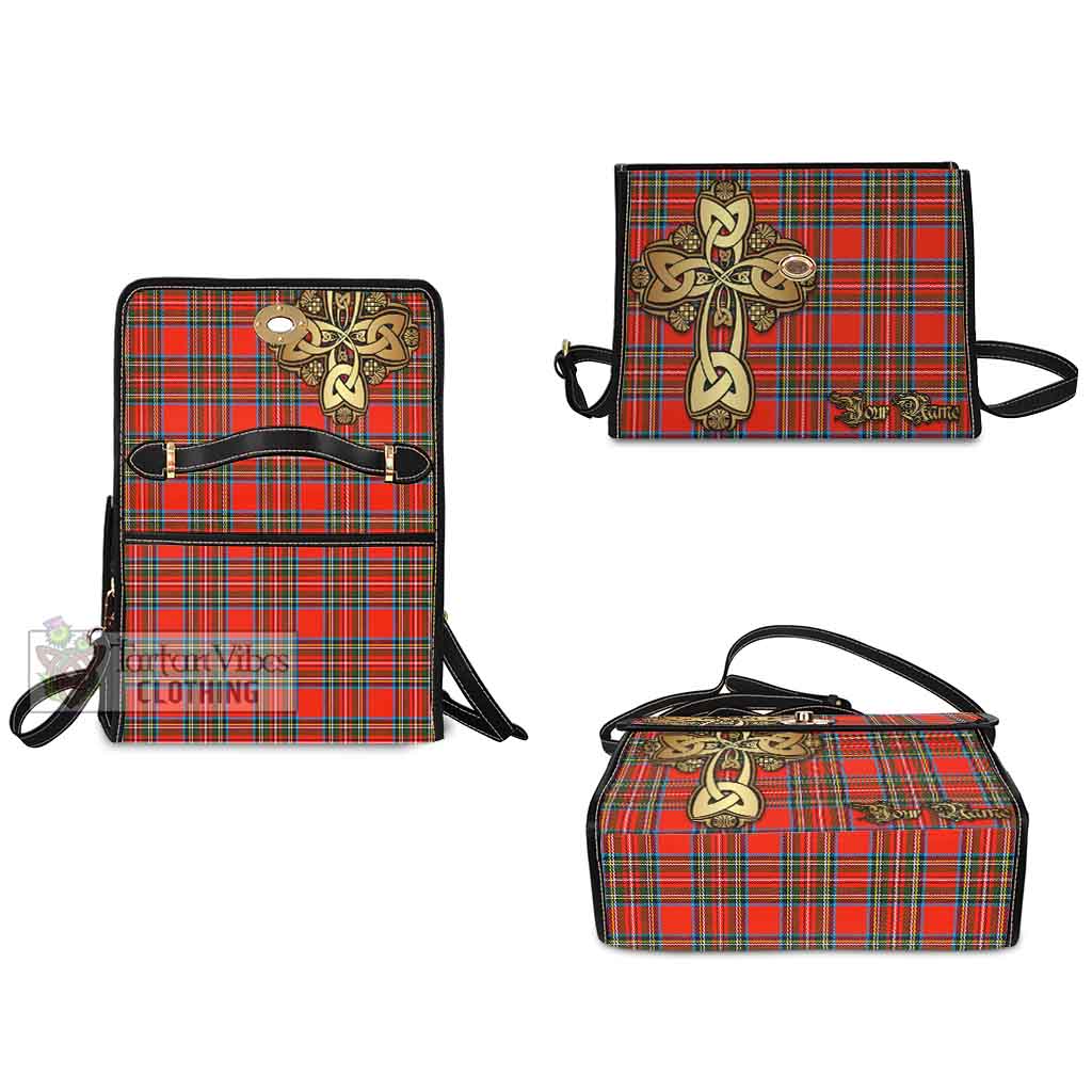 Tartan Vibes Clothing Stewart (Stuart) Tartan Waterproof Canvas Bag Golden Thistle Celtic Cross Style