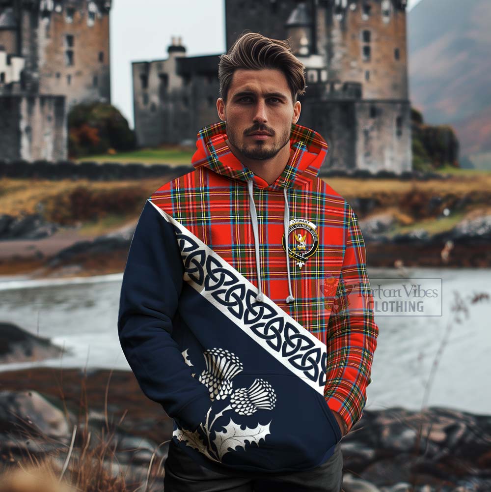 Stewart (Stuart) Tartan Cotton Hoodie Featuring Thistle and Scotland Map - Tartan Vibes Clothing