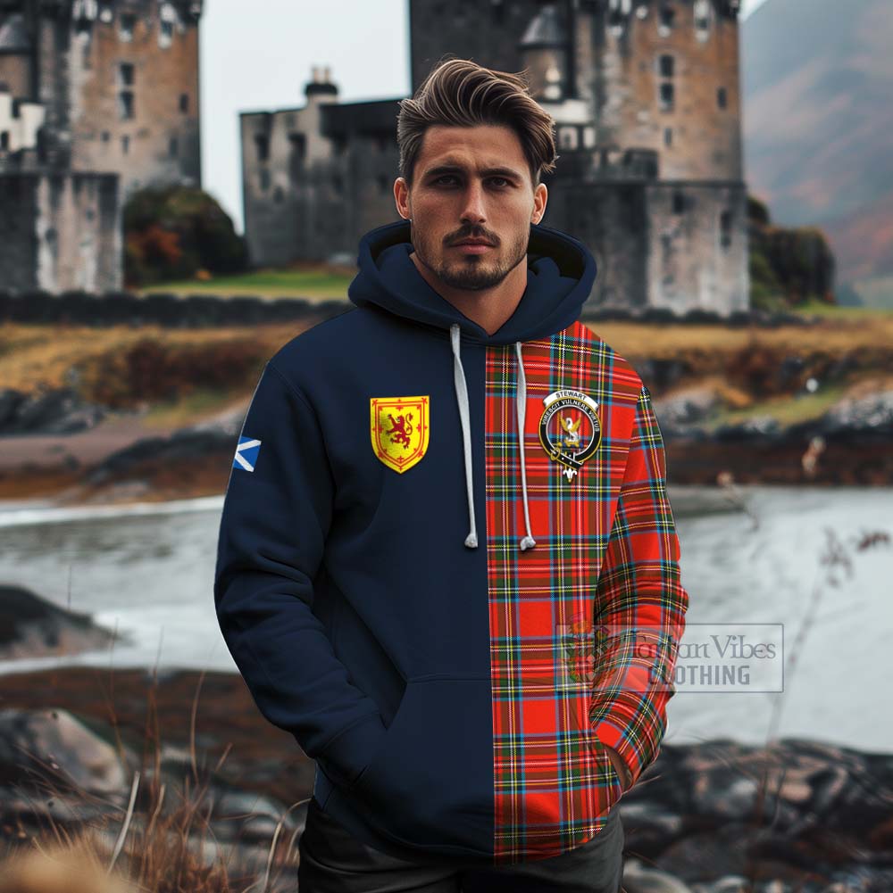 Stewart (Stuart) Tartan Cotton Hoodie Alba with Scottish Lion Royal Arm Half Style - Tartan Vibes Clothing