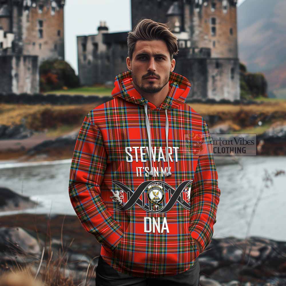 Tartan Vibes Clothing Stewart (Stuart) Tartan Cotton Hoodie with Family Crest DNA In Me Style