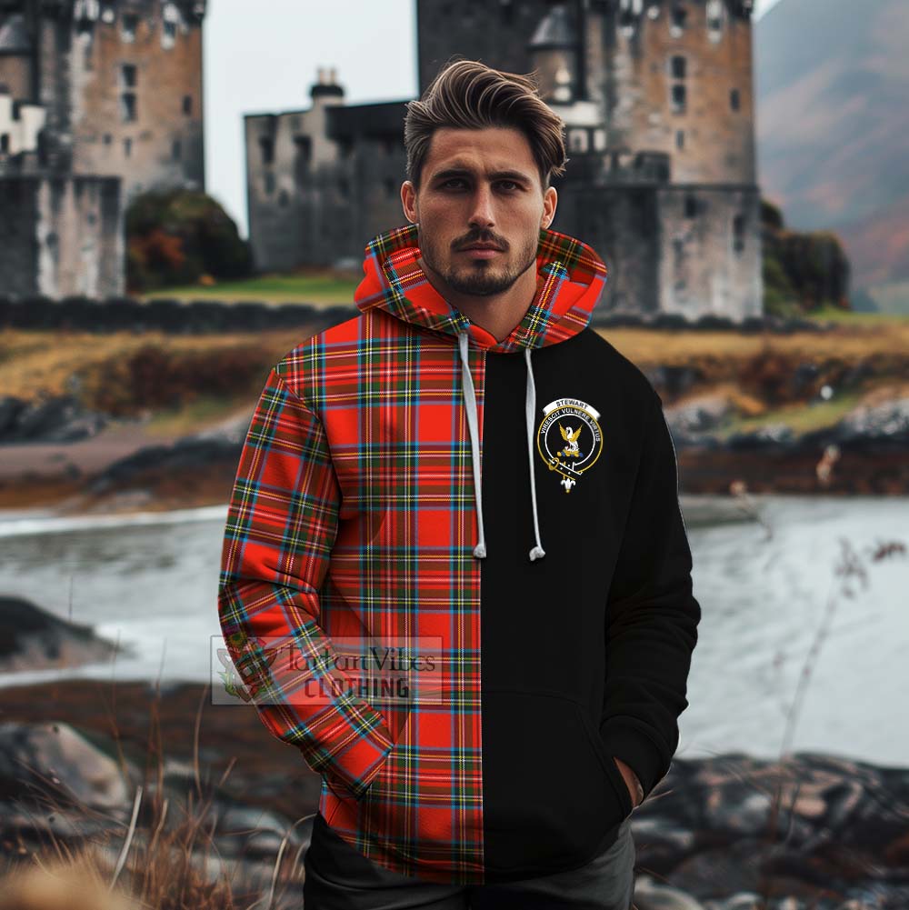 Tartan Vibes Clothing Stewart (Stuart) Tartan Cotton Hoodie with Family Crest and Half Of Me Style