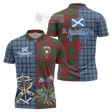 Stewart (Stuart) of Appin Tartan Zipper Polo Shirt Happy St. Andrew's Day Half Tartan Style