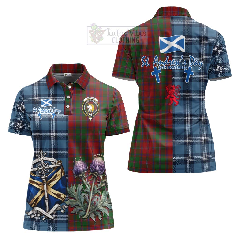 Tartan Vibes Clothing Stewart (Stuart) of Appin Tartan Women's Polo Shirt Happy St. Andrew's Day Half Tartan Style