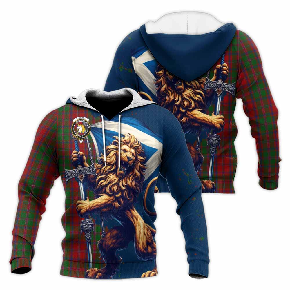 Tartan Vibes Clothing Stewart (Stuart) of Appin Tartan Family Crest Knitted Hoodie with Scottish Majestic Lion