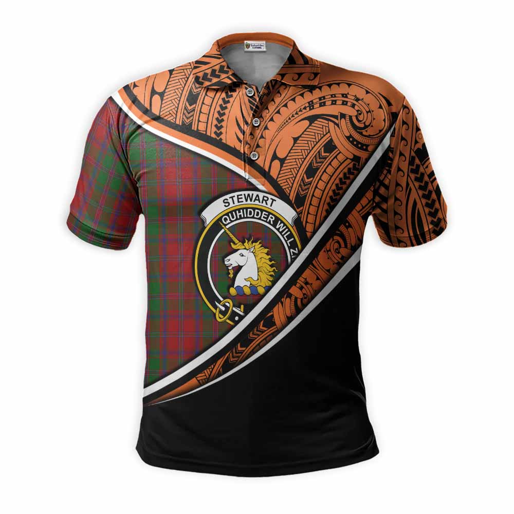 Tartan Vibes Clothing Stewart (Stuart) of Appin Crest Tartan Polo Shirt with Maori Tattoo Style - Orange Version