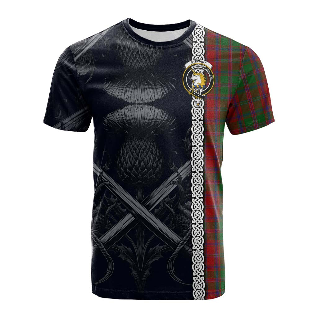 Tartan Vibes Clothing Stewart (Stuart) of Appin Tartan Cotton T-shirt with Family Crest Cross Sword Thistle Celtic Vibes