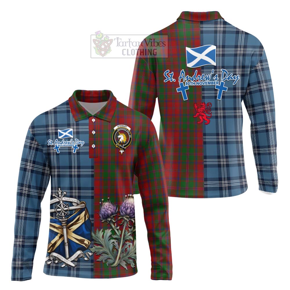 Tartan Vibes Clothing Stewart (Stuart) of Appin Tartan Long Sleeve Polo Shirt Happy St. Andrew's Day Half Tartan Style