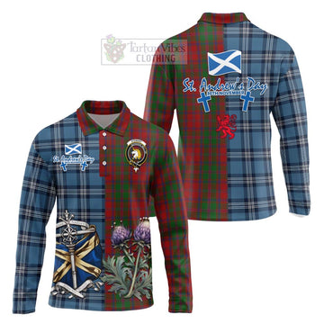 Stewart (Stuart) of Appin Tartan Long Sleeve Polo Shirt Happy St. Andrew's Day Half Tartan Style