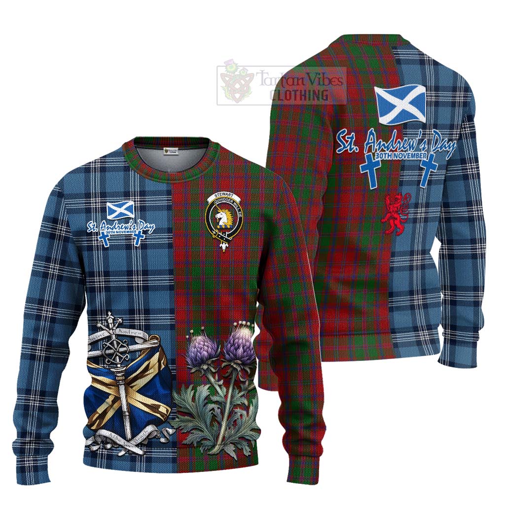 Tartan Vibes Clothing Stewart (Stuart) of Appin Tartan Knitted Sweater Happy St. Andrew's Day Half Tartan Style