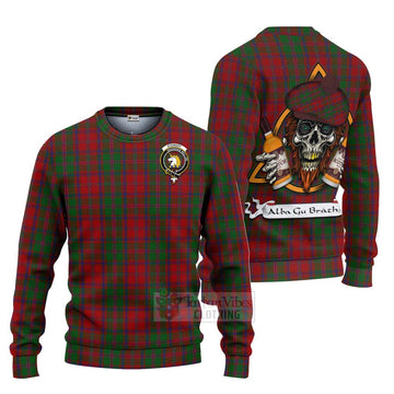 Stewart (Stuart) of Appin Tartan Ugly Sweater with Family Crest and Bearded Skull Holding Bottles of Whiskey