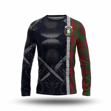 Stewart (Stuart) of Appin Tartan Long Sleeve T-Shirt with Family Crest Cross Sword Thistle Celtic Vibes