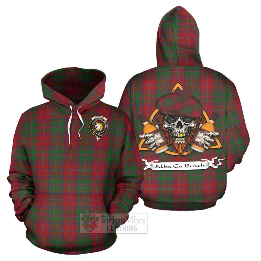 Tartan Vibes Clothing Stewart (Stuart) of Appin Tartan Hoodie with Family Crest and Bearded Skull Holding Bottles of Whiskey