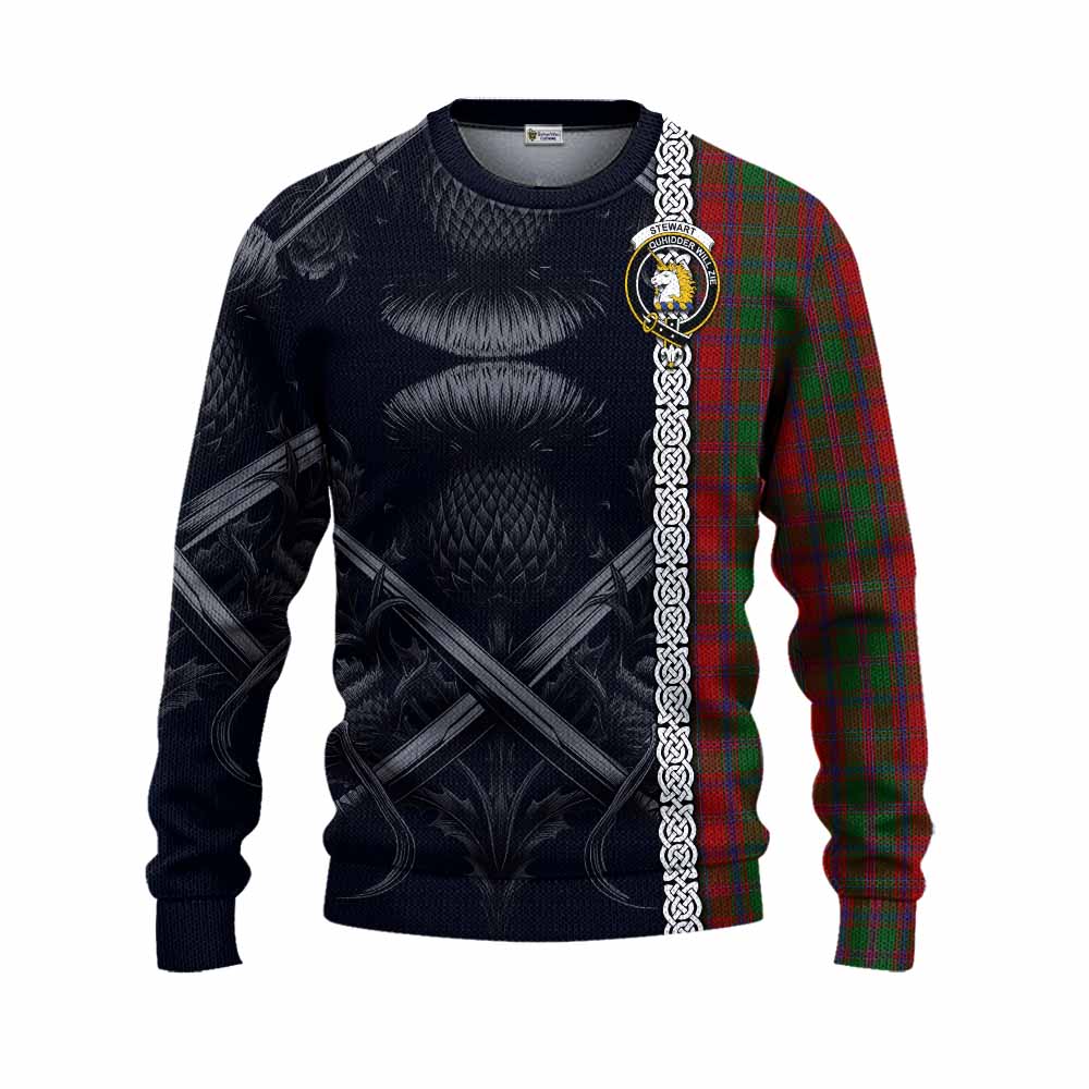 Tartan Vibes Clothing Stewart (Stuart) of Appin Tartan Knitted Sweater with Family Crest Cross Sword Thistle Celtic Vibes