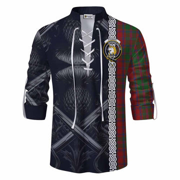 Stewart (Stuart) of Appin Tartan Ghillie Kilt Shirt with Family Crest Cross Sword Thistle Celtic Vibes