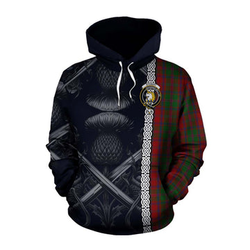 Stewart (Stuart) of Appin Tartan Cotton Hoodie with Family Crest Cross Sword Thistle Celtic Vibes