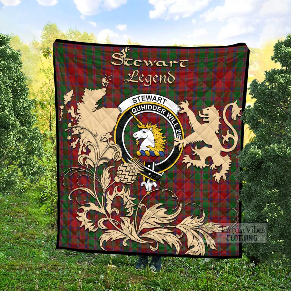 Tartan Vibes Clothing Stewart (Stuart) of Appin Tartan Quilt with Family Crest and Scottish Symbol Style