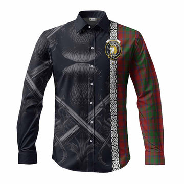 Stewart (Stuart) of Appin Tartan Long Sleeve Button Shirt with Family Crest Cross Sword Thistle Celtic Vibes