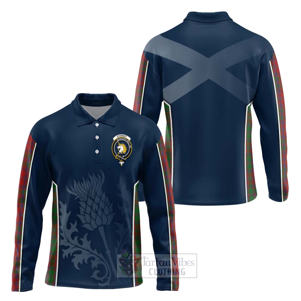 Tartan Vibes Clothing Stewart (Stuart) of Appin Tartan Long Sleeve Polo Shirt with Family Crest and Scottish Thistle Vibes Sport Style