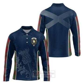 Stewart (Stuart) of Appin Tartan Long Sleeve Polo Shirt with Family Crest and Scottish Thistle Vibes Sport Style