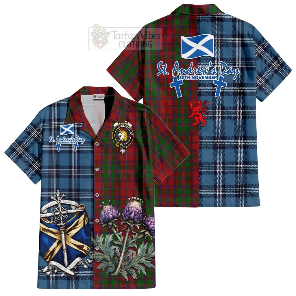 Tartan Vibes Clothing Stewart (Stuart) of Appin Tartan Short Sleeve Button Shirt Happy St. Andrew's Day Half Tartan Style