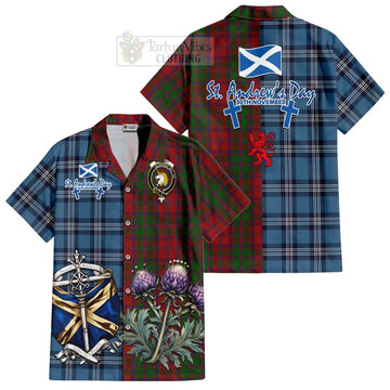 Stewart (Stuart) of Appin Tartan Short Sleeve Button Shirt Happy St. Andrew's Day Half Tartan Style