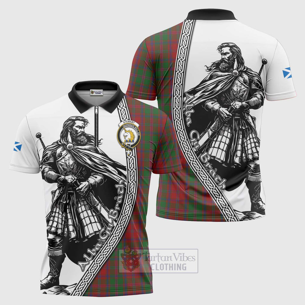 Tartan Vibes Clothing Stewart (Stuart) of Appin Tartan Clan Crest Zipper Polo Shirt with Highlander Warrior Celtic Style