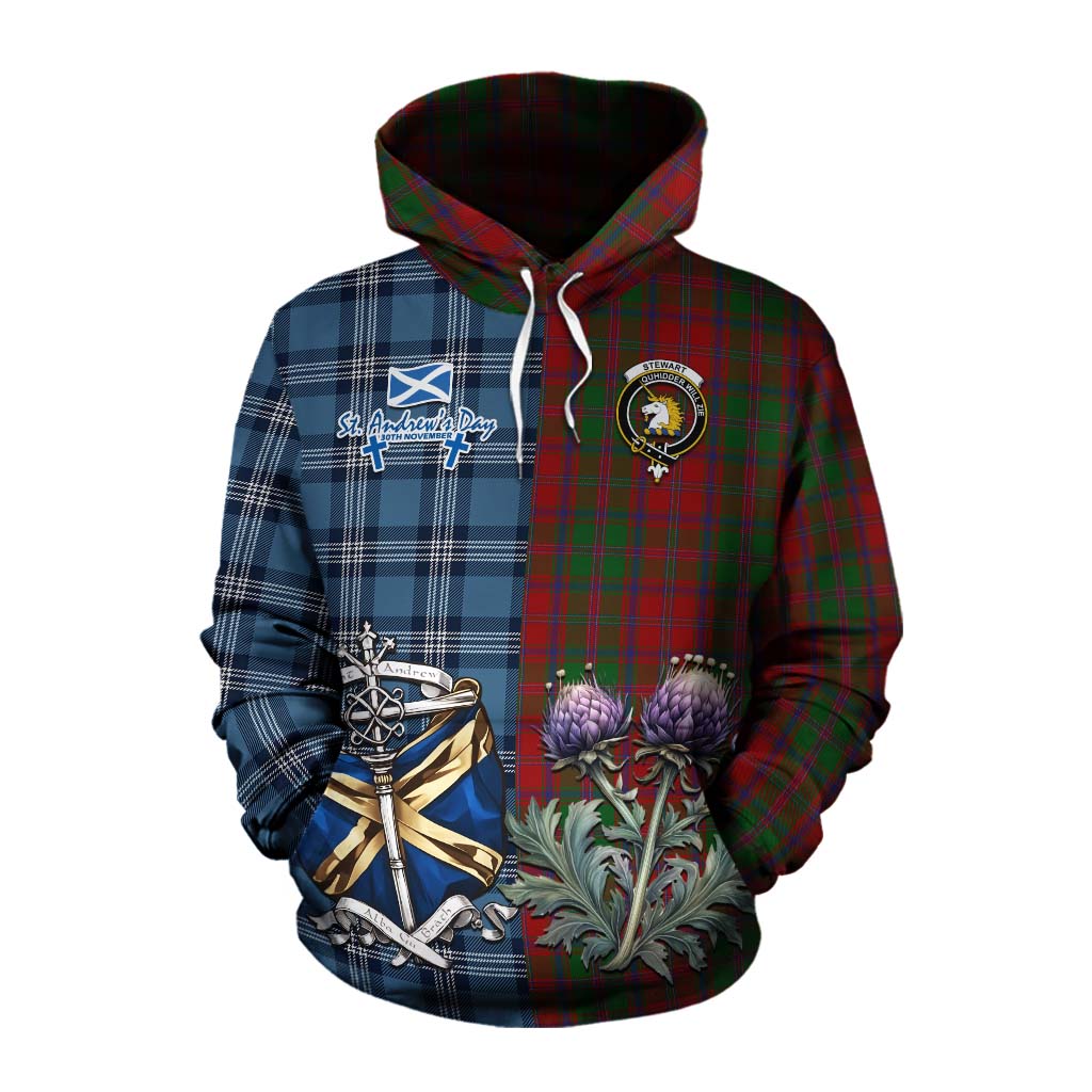 Tartan Vibes Clothing Stewart (Stuart) of Appin Tartan Cotton Hoodie Happy St. Andrew's Day Half Tartan Style