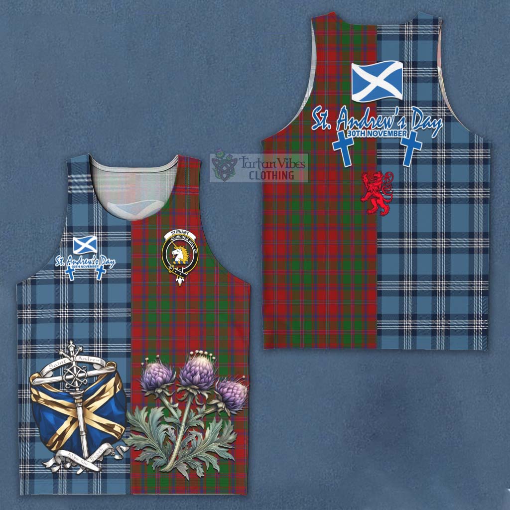 Tartan Vibes Clothing Stewart (Stuart) of Appin Tartan Men's Tank Top Happy St. Andrew's Day Half Tartan Style