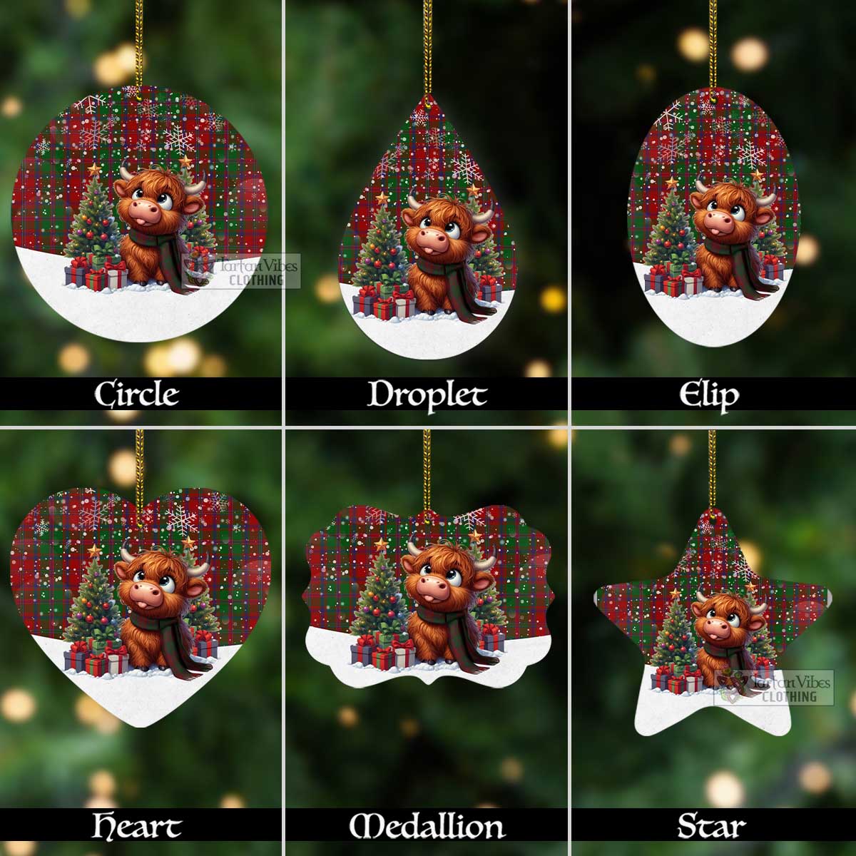 Tartan Vibes Clothing Stewart (Stuart) of Appin Tartan Christmas Aluminium Ornament with Adorable Highland Coo