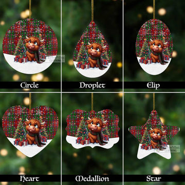 Stewart (Stuart) of Appin Tartan Christmas Aluminium Ornament with Adorable Highland Coo