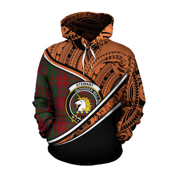 Stewart (Stuart) of Appin Crest Tartan Cotton Hoodie with Polynesian Vibes Style - Orange Version