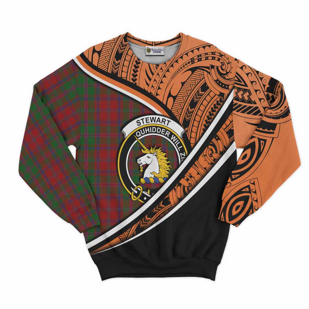 Tartan Vibes Clothing Stewart (Stuart) of Appin Crest Tartan Sweatshirt with Maori Tattoo Style - Orange Version