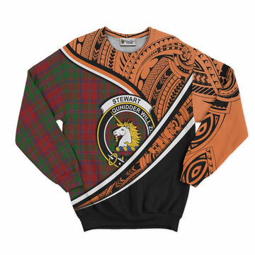 Stewart (Stuart) of Appin Crest Tartan Sweatshirt with Polynesian Vibes Style - Orange Version