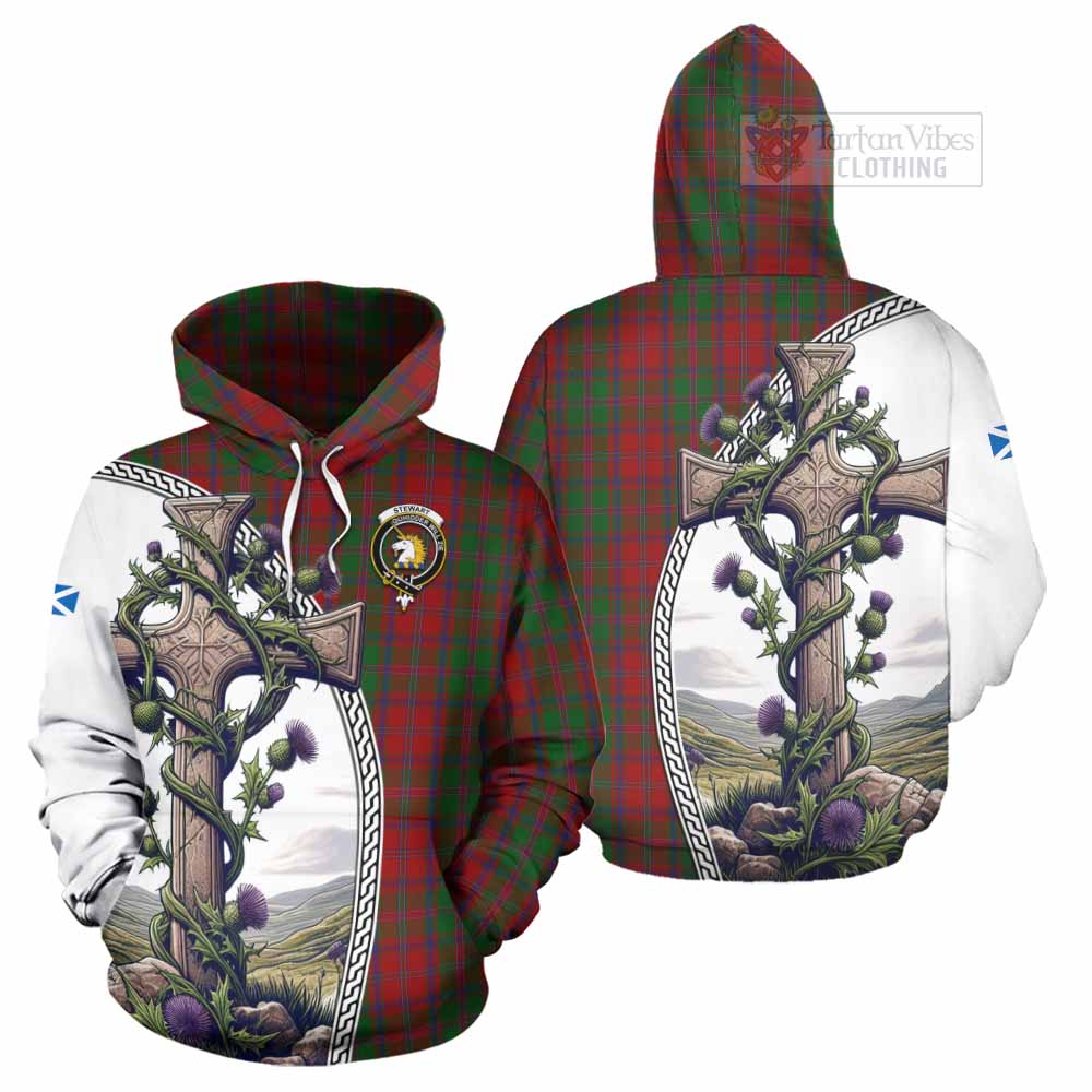 Tartan Vibes Clothing Stewart (Stuart) of Appin Tartan Hoodie with Family Crest and St. Andrew's Cross Accented by Thistle Vines