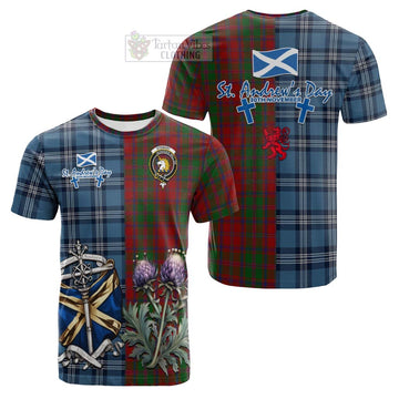 Stewart (Stuart) of Appin Tartan Cotton T-shirt Happy St. Andrew's Day Half Tartan Style