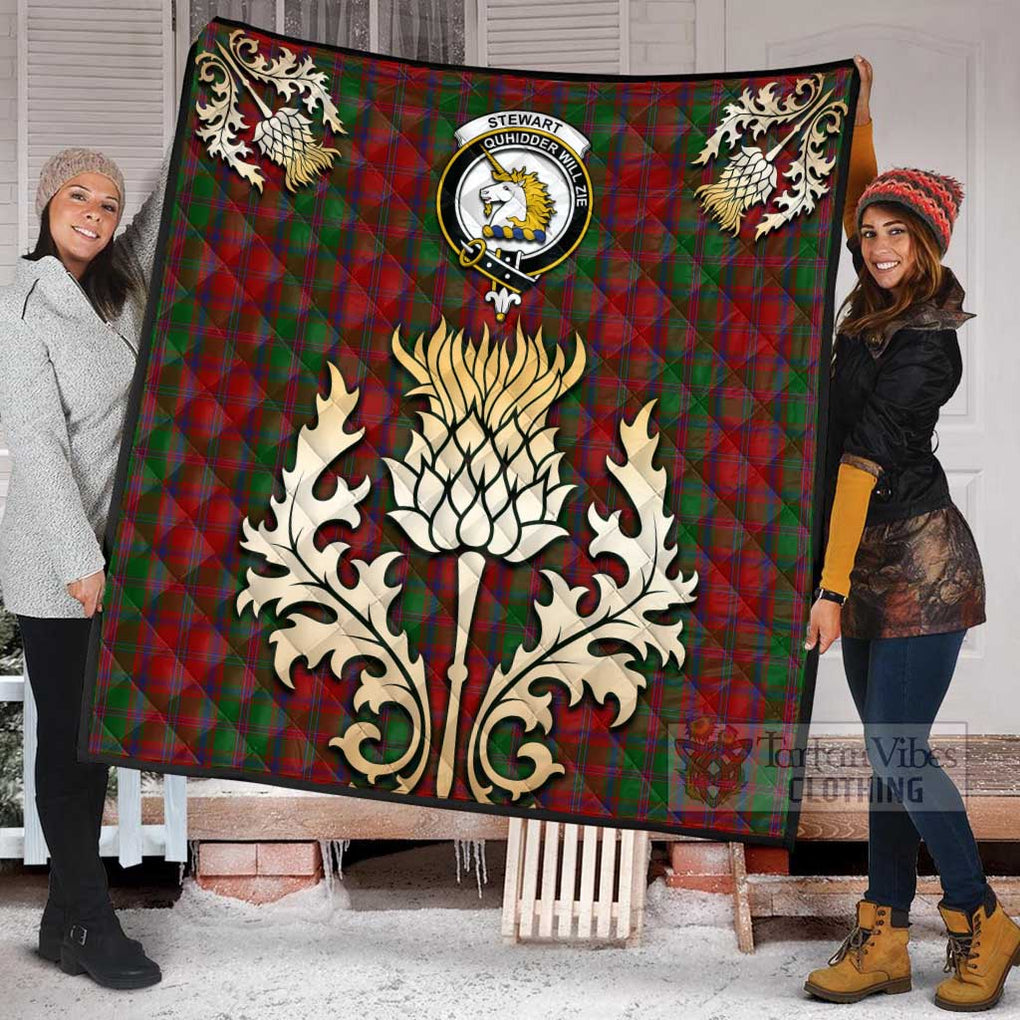 Tartan Vibes Clothing Stewart (Stuart) of Appin Tartan Quilt with Family Crest and Golden Thistle Style