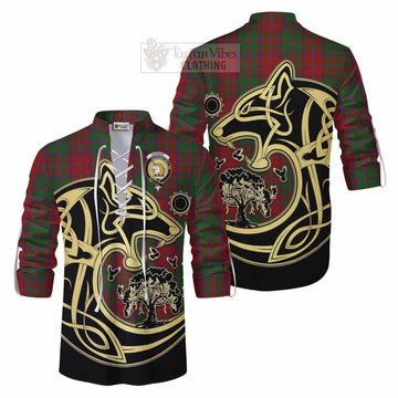 Stewart (Stuart) of Appin Tartan Ghillie Kilt Shirt with Family Crest Celtic Wolf Style