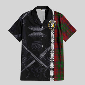 Stewart (Stuart) of Appin Tartan Short Sleeve Button Shirt with Family Crest Cross Sword Thistle Celtic Vibes