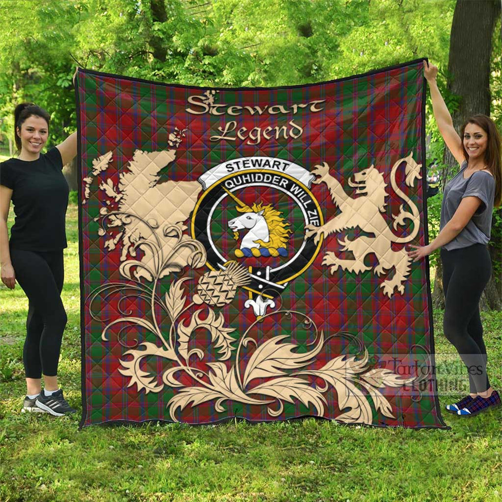 Tartan Vibes Clothing Stewart (Stuart) of Appin Tartan Quilt with Family Crest and Scottish Symbol Style