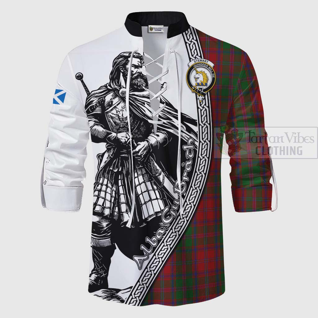 Tartan Vibes Clothing Stewart (Stuart) of Appin Tartan Clan Crest Ghillie Kilt Shirt with Highlander Warrior Celtic Style