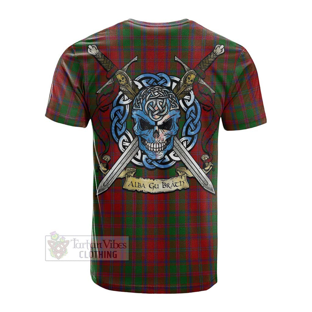 Tartan Vibes Clothing Stewart (Stuart) of Appin Tartan Cotton T-shirt with Family Crest Celtic Skull Style