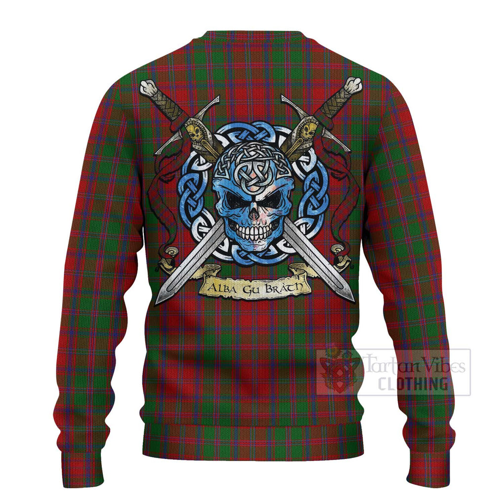 Tartan Vibes Clothing Stewart (Stuart) of Appin Tartan Knitted Sweater with Family Crest Celtic Skull Style