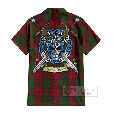 Stewart (Stuart) of Appin Tartan Short Sleeve Button Shirt with Family Crest Celtic Skull Style