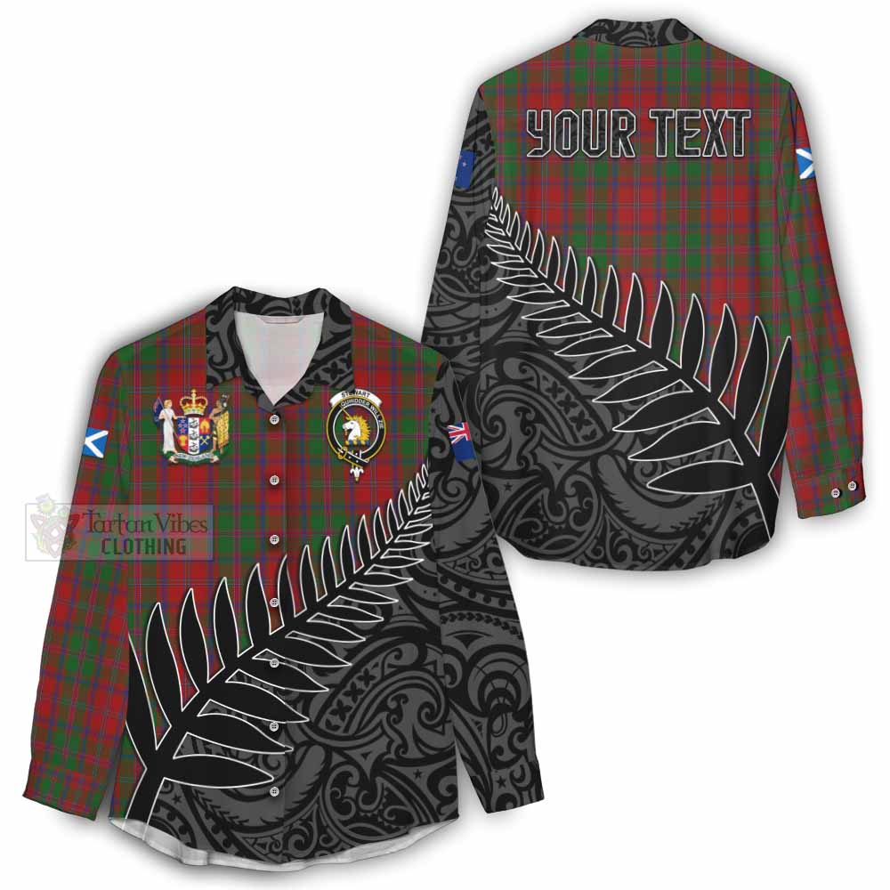 Tartan Vibes Clothing Stewart (Stuart) of Appin Crest Tartan Women's Casual Shirt with New Zealand Silver Fern Half Style