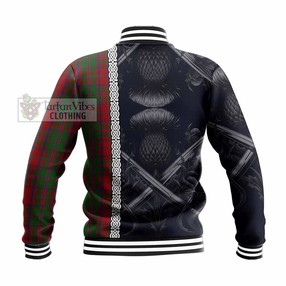 Tartan Vibes Clothing Stewart (Stuart) of Appin Tartan Baseball Jacket with Family Crest Cross Sword Thistle Celtic Vibes