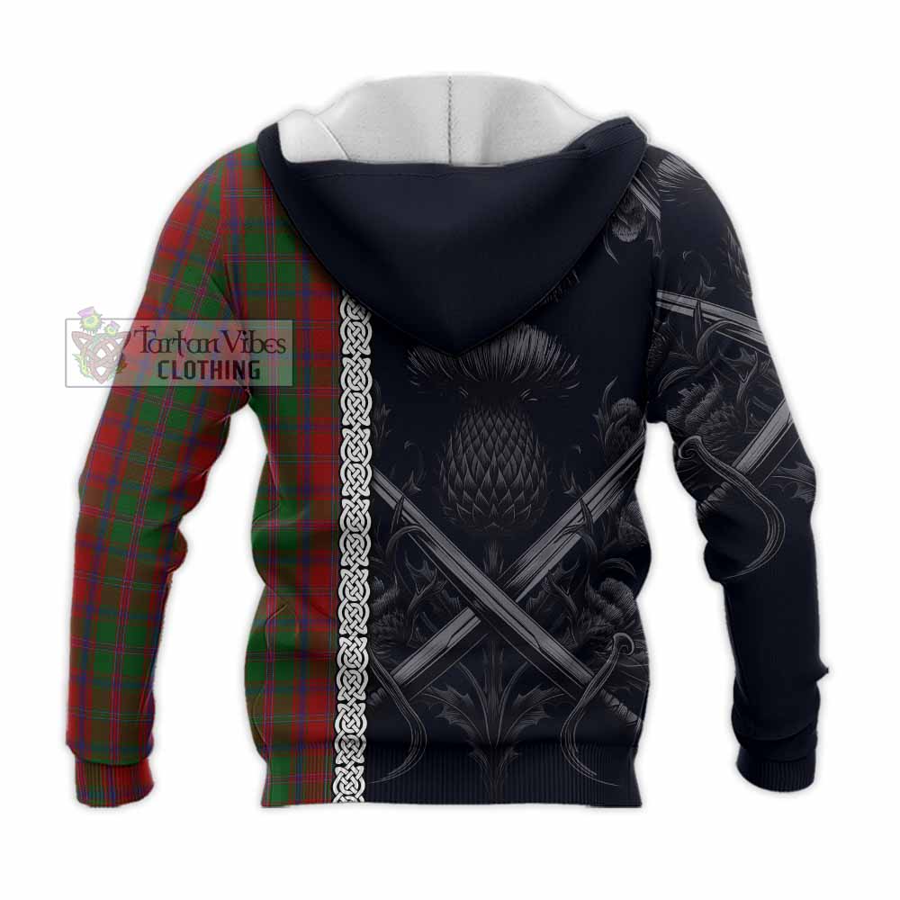 Tartan Vibes Clothing Stewart (Stuart) of Appin Tartan Knitted Hoodie with Family Crest Cross Sword Thistle Celtic Vibes