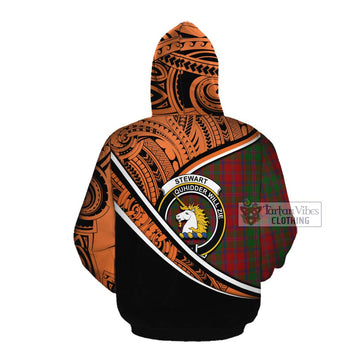 Stewart (Stuart) of Appin Crest Tartan Cotton Hoodie with Polynesian Vibes Style - Orange Version