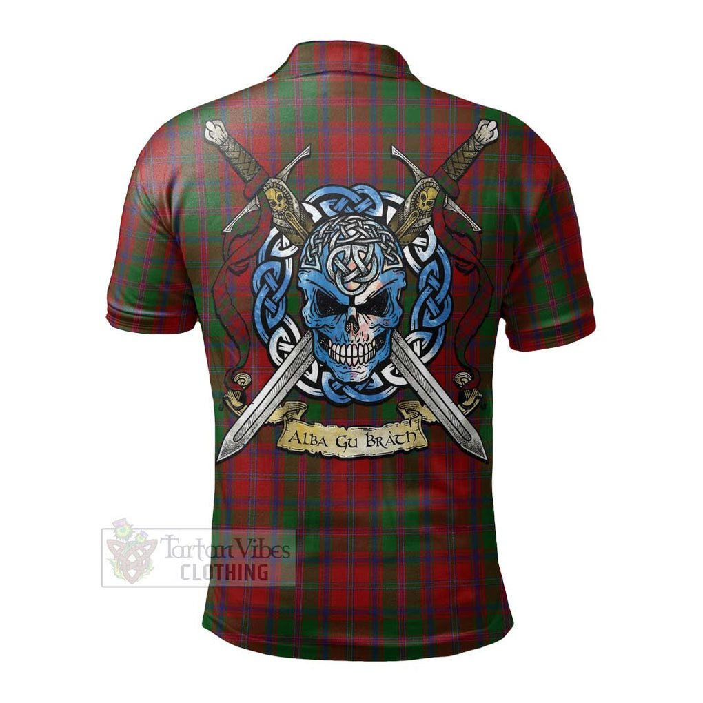 Tartan Vibes Clothing Stewart (Stuart) of Appin Tartan Polo Shirt with Family Crest Celtic Skull Style