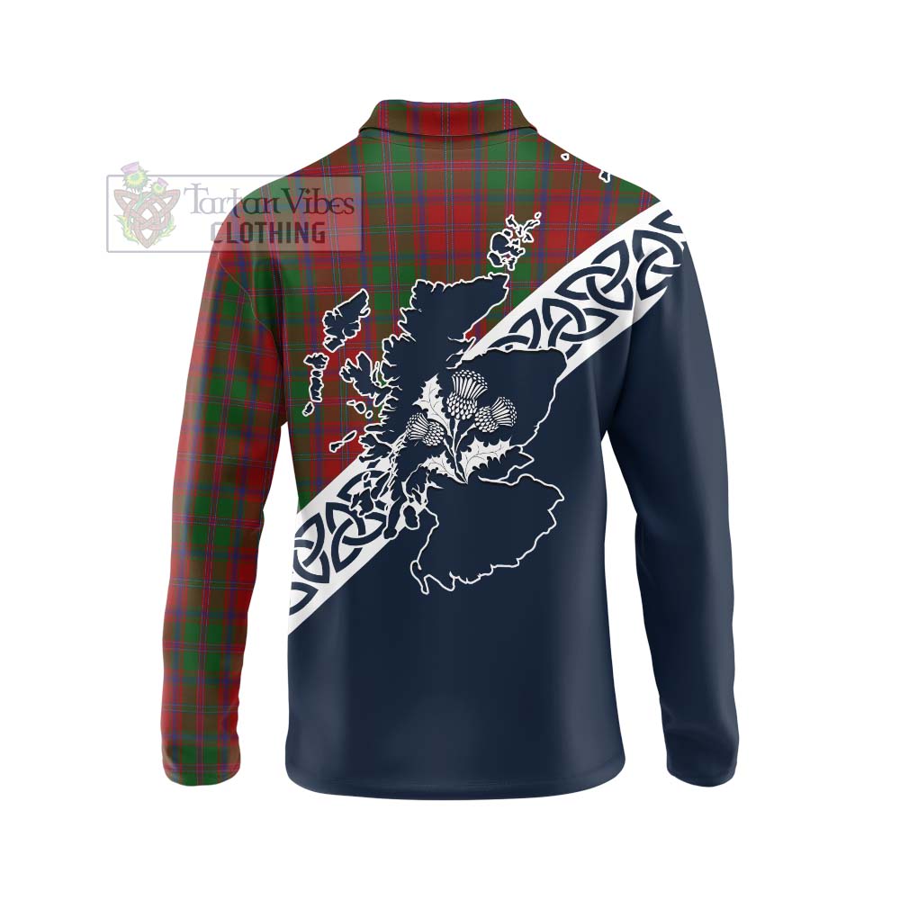 Tartan Vibes Clothing Stewart (Stuart) of Appin Tartan Long Sleeve Polo Shirt Featuring Thistle and Scotland Map