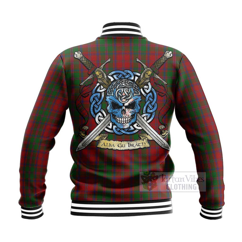 Tartan Vibes Clothing Stewart (Stuart) of Appin Tartan Baseball Jacket with Family Crest Celtic Skull Style